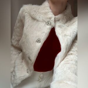 White real fur (rabbit) short jacket XS with crystal buttons.
